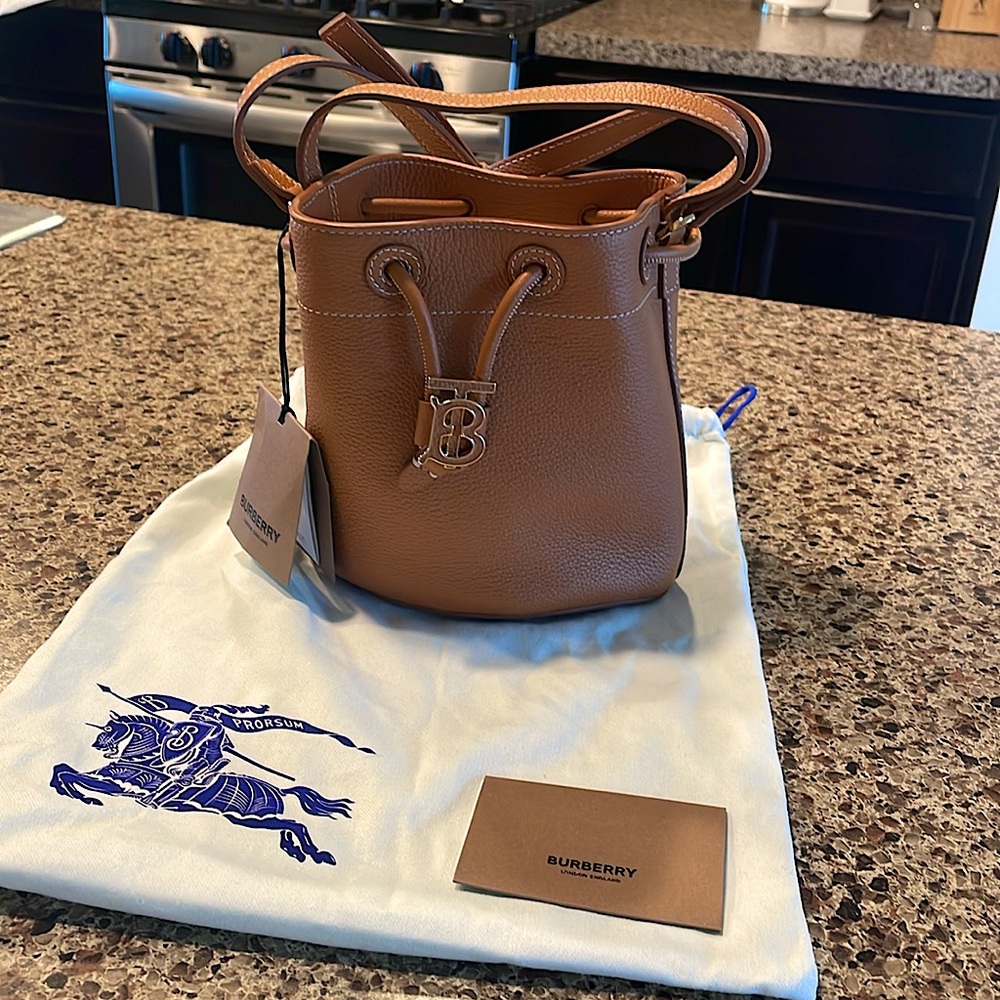 Burberry Monogram leather drawstring bucket bag